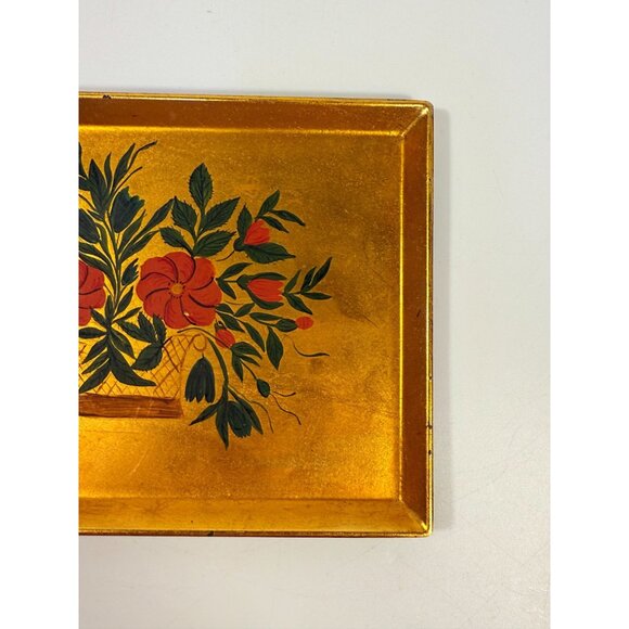 Floral Trinket Tray DIsh Catch All Japanese Laquerware Gold Leaf Hand Painted - Picture 14 of 16